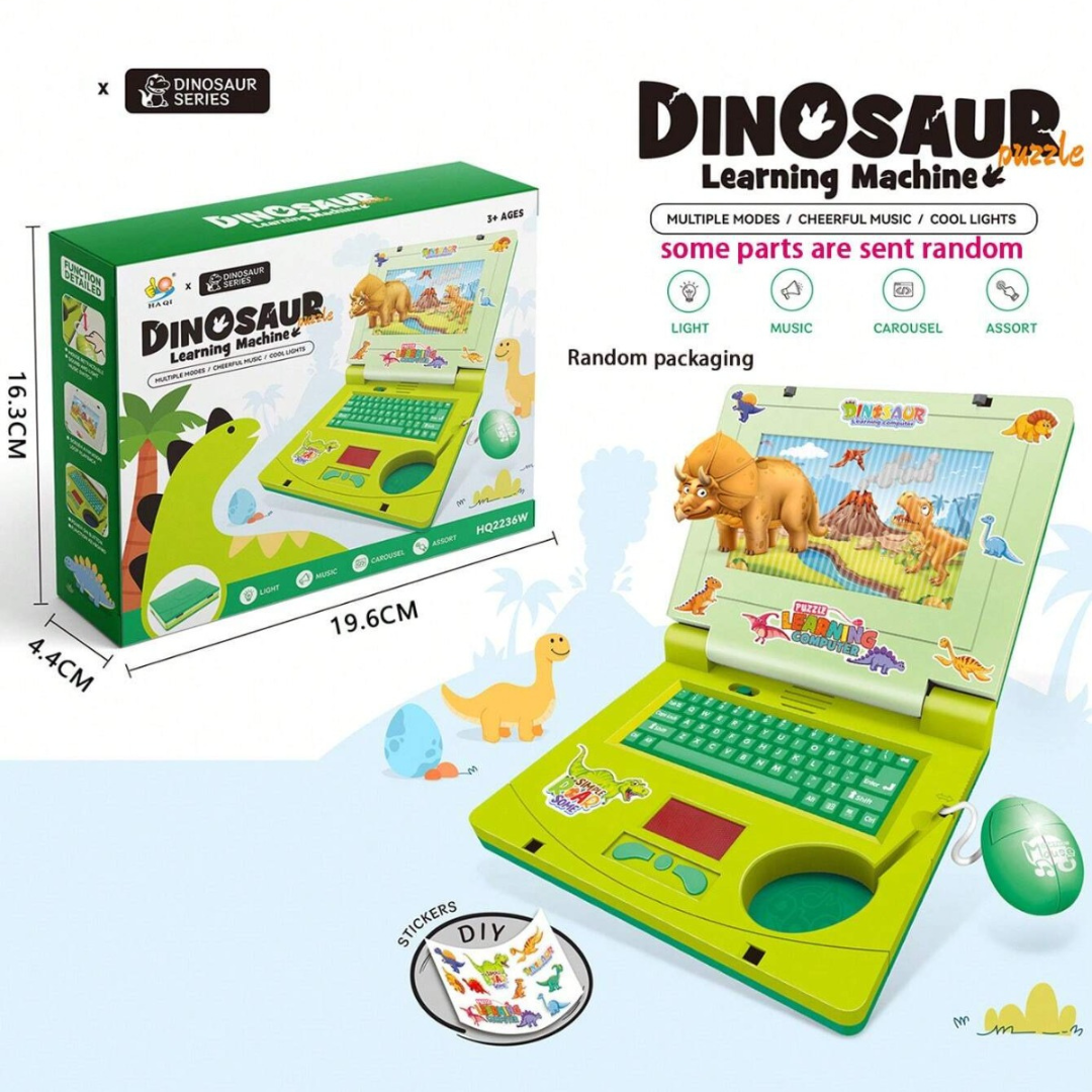 Dinosaur Musical Toy Laptop For Kids With Cheerful Music, Sounds & Lights ( Free Dinosaur Stickers )