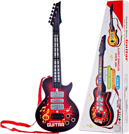 NEW POP Music Fetching Lights Fashion Music Guitar Electric Guitar 4 Strings Musical Instrument Educational Toy Kids Toddler Guitar with Strap Light Up Musical Toys for 3 4 5 Year Old Boys Girls Gifts