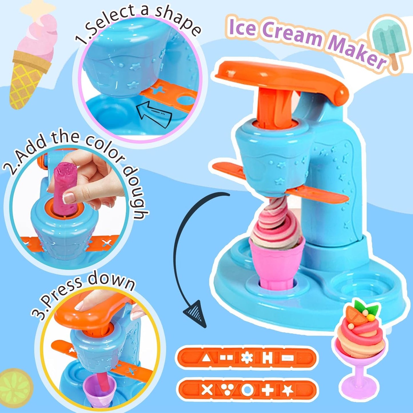 Ice Cream Party Pretend Play House Toy DIY Color Mud Ice Cream Machine Fun Modeling Clay Dough Playset Kitchen Children Girls Toys