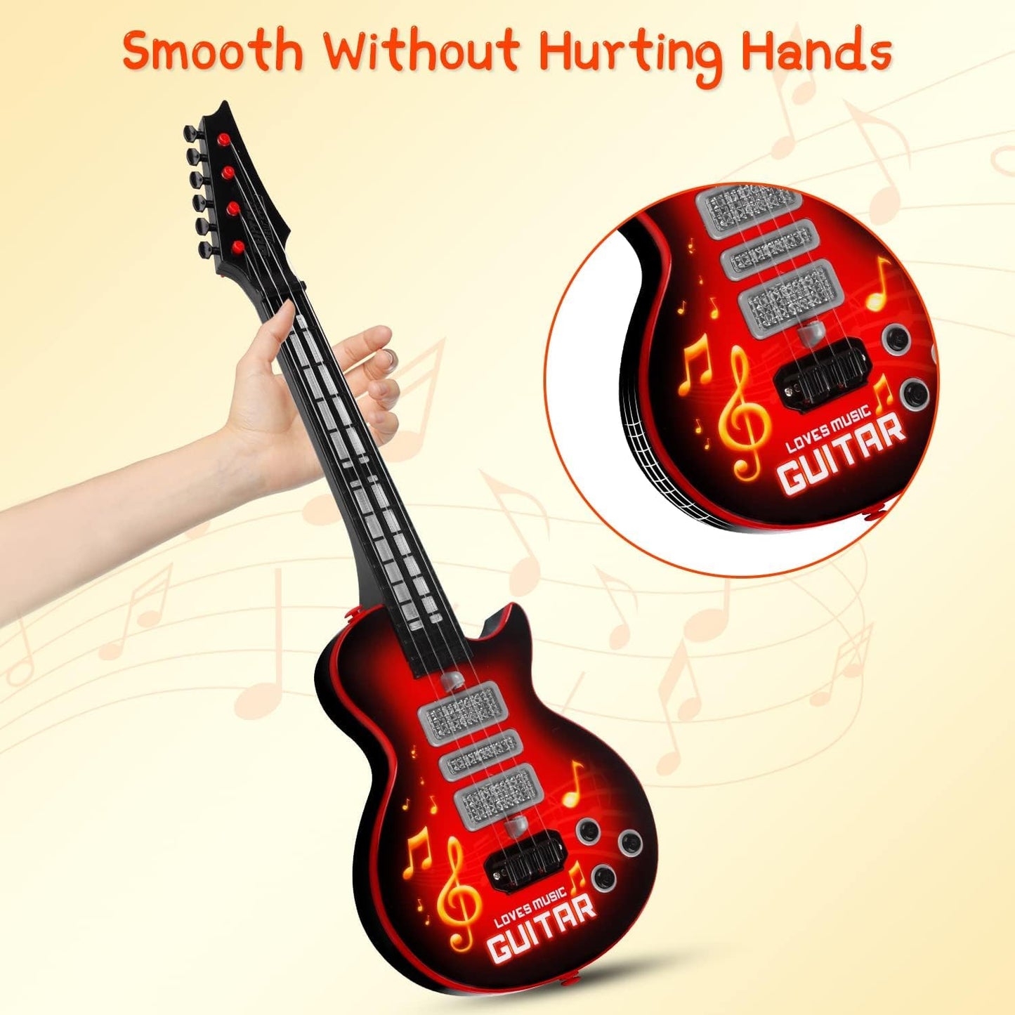 NEW POP Music Fetching Lights Fashion Music Guitar Electric Guitar 4 Strings Musical Instrument Educational Toy Kids Toddler Guitar with Strap Light Up Musical Toys for 3 4 5 Year Old Boys Girls Gifts