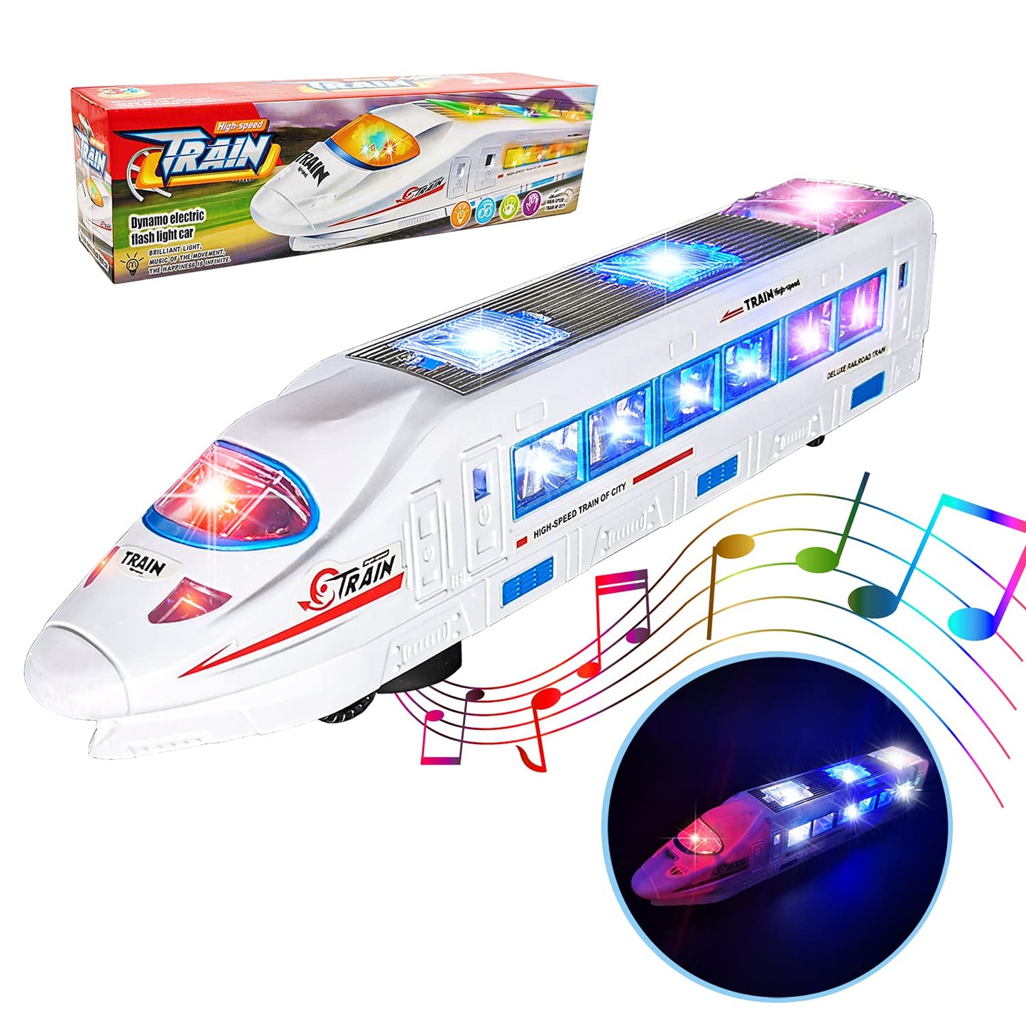 Electric Train Toys with 3D Light & Music, Perfect Christmas Birthday Gifts For Kids Bump & Go Train