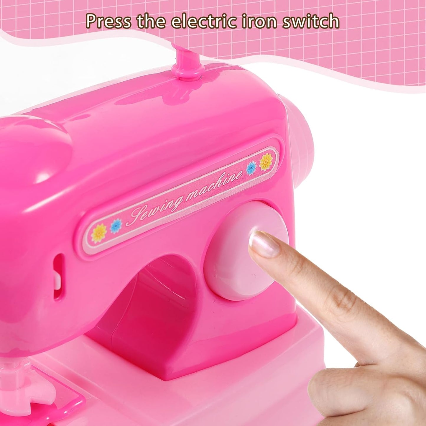 Mini Sewing Machine Toy for Kids Battery Operated Girl Dollhouse Accessories Pretend Play Toys For Girls