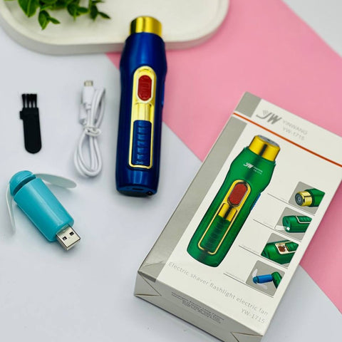 5 In 1 USB Pocket Mini Shaver, Razor Ignition Lighter LED Torch Light, Power Bank With Mini Fan