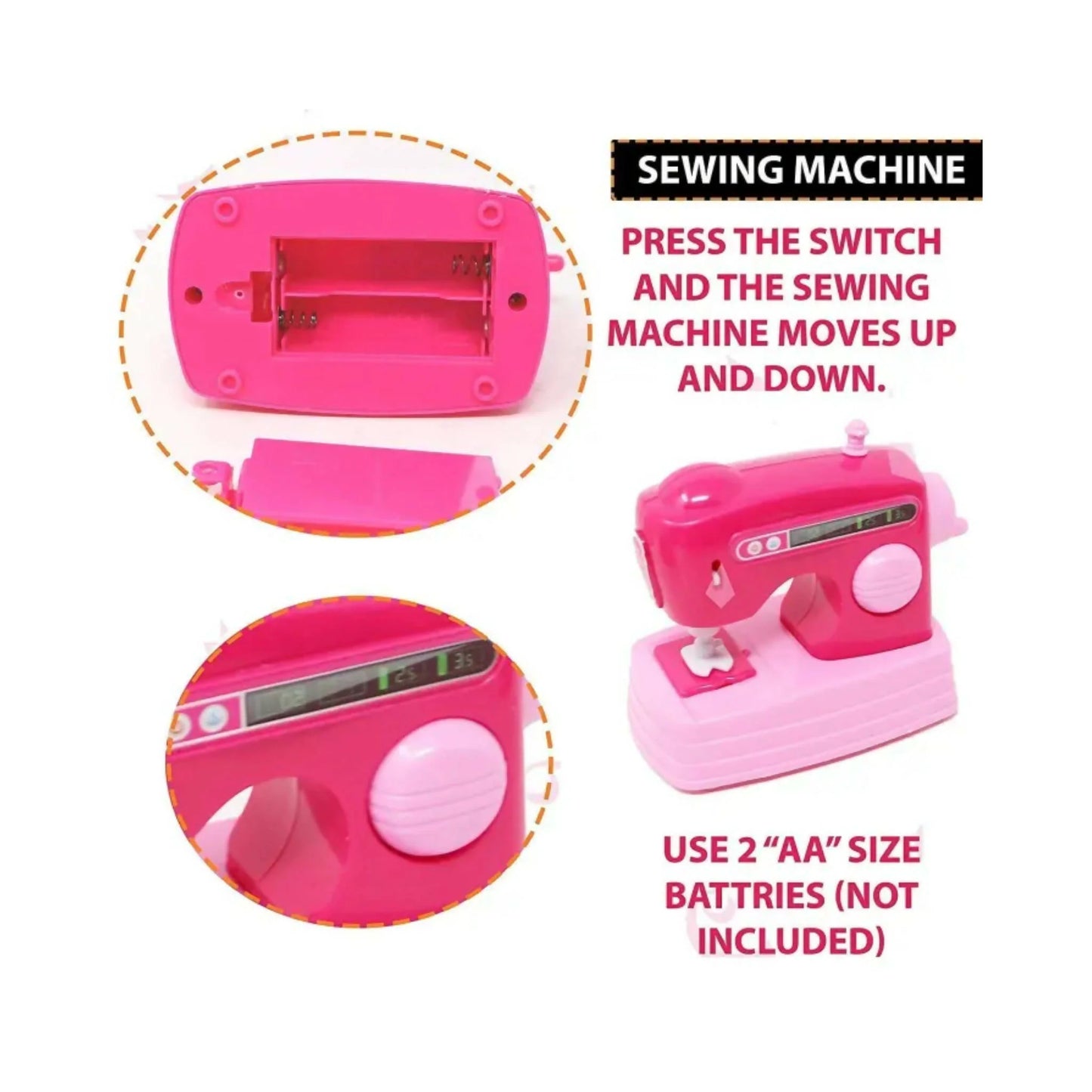 Mini Sewing Machine Toy for Kids Battery Operated Girl Dollhouse Accessories Pretend Play Toys For Girls