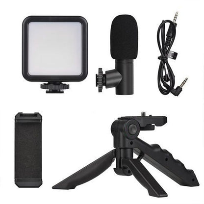 Video-Making Kit With Microphone/Tripod/Spotlight/Universal Mobile Holder/Remote Controller Shutter For Video Making, Selfies, Live Broadcast, Recording - 2449