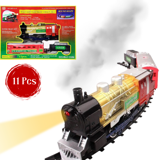 Classic Train Set With Smoke Effect & Head Light | Railway Train Toy Set For Kids