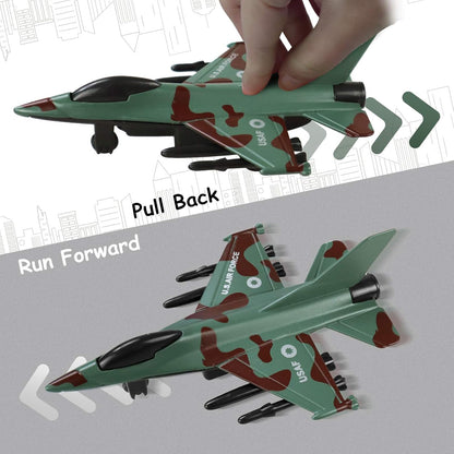 4 Pull-Back Airplanes Set Diecast Fighter Planes Toy for Kids Gift Party favor Collection