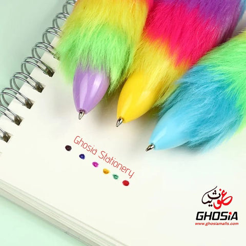 Bold Colors Rainbow Fur Pen Multi Color 6-in-1 Pen Fuzzy Pom Pom Pens Colorful Kawaii Stationery