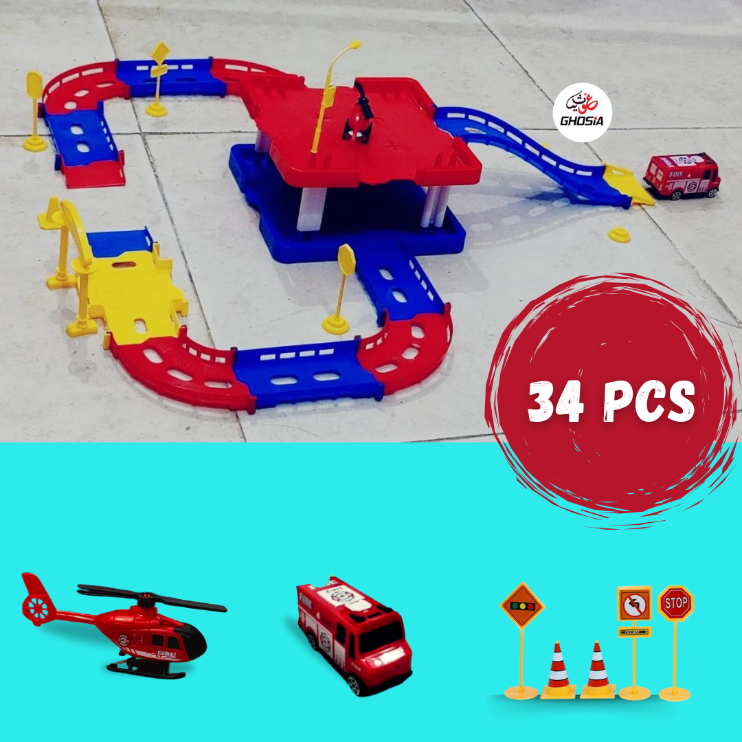 Fire Rescue Parking Toy Play Set – 34 Pcs Fire Rescue Track Creative Play Toy Set For Kids