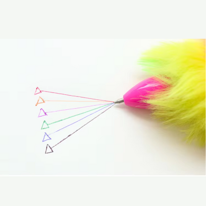 Bold Colors Rainbow Fur Pen Multi Color 6-in-1 Pen Fuzzy Pom Pom Pens Colorful Kawaii Stationery