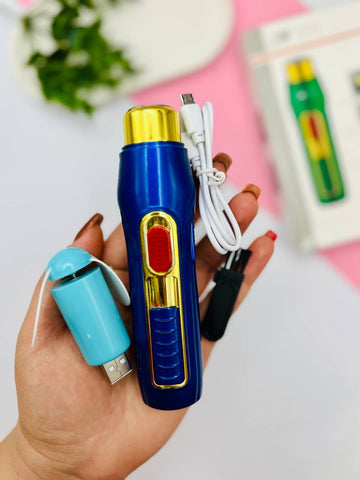 5 In 1 USB Pocket Mini Shaver, Razor Ignition Lighter LED Torch Light, Power Bank With Mini Fan