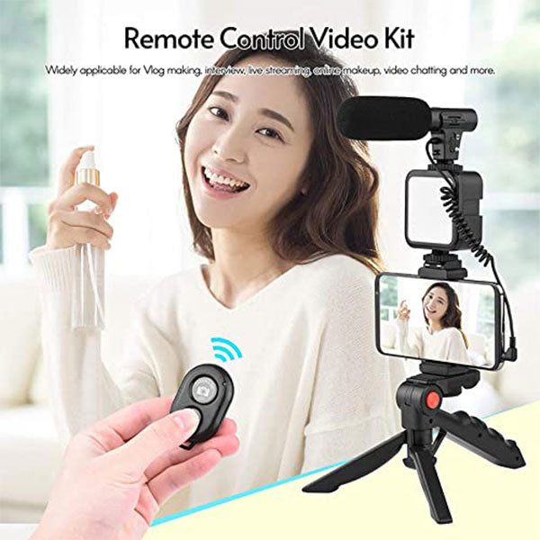 Video-Making Kit With Microphone/Tripod/Spotlight/Universal Mobile Holder/Remote Controller Shutter For Video Making, Selfies, Live Broadcast, Recording - 2449