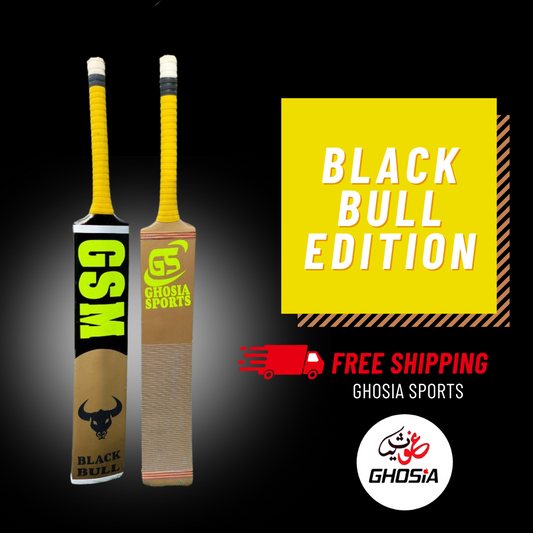 Black Bull Edition Cricket Bat_Ghosia Sports High Quality Wooden Tape Ball Bat With Cover