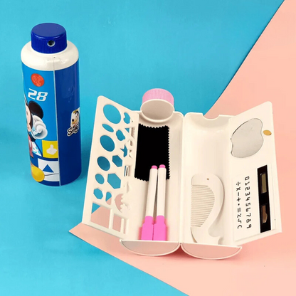 Creative Cartoon High Capacity Bottle Shape Pencil Case With Whiteboard, Markers & Cute Accessories Solar Calculator Magnetic Lock For Kids & Adults