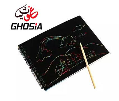 Colorful Scratch Paper Drawing Pad With Wooden Pen For Kids Students ideal Gift Small Size