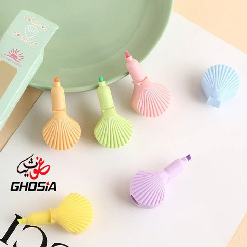 Seashell Shape Highlighter Pastel Highlighters Pen for Kids, Set of 5 Pastel Colors, Chisel Tip Creative 5 Pcs Pack of Soft Multi Color Rainbow Highlighters