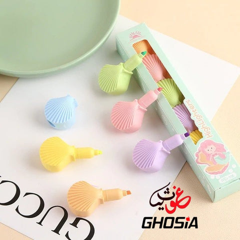 Seashell Shape Highlighter Pastel Highlighters Pen for Kids, Set of 5 Pastel Colors, Chisel Tip Creative 5 Pcs Pack of Soft Multi Color Rainbow Highlighters