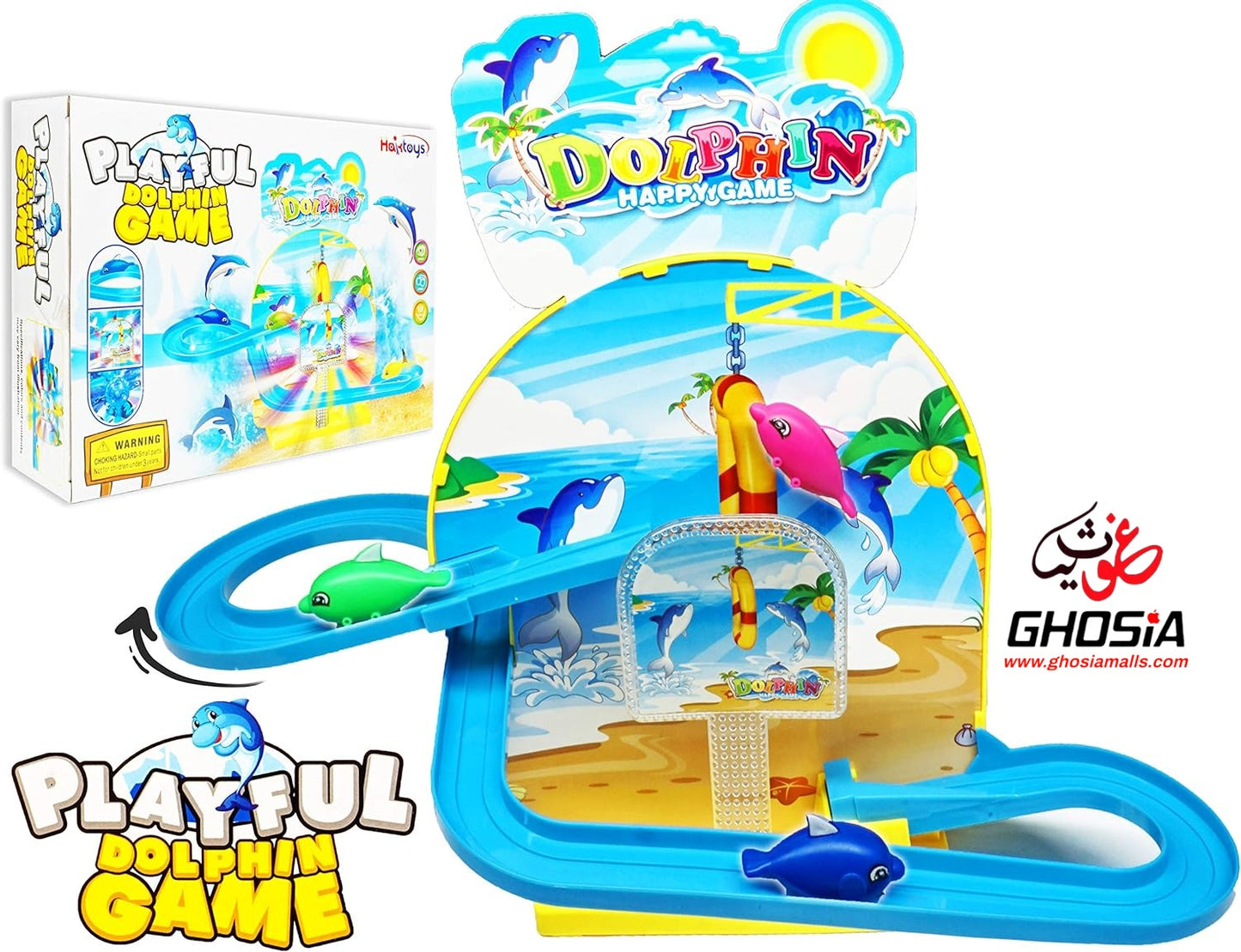 Playful Jumping Dolphin Playset Magnetic Fish DIY Roller Coaster Track Set with Cheerful Music & Colorful Fish Great Toy for Toddlers & Kids