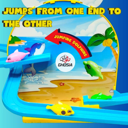 Playful Jumping Dolphin Playset Magnetic Fish DIY Roller Coaster Track Set with Cheerful Music & Colorful Fish Great Toy for Toddlers & Kids