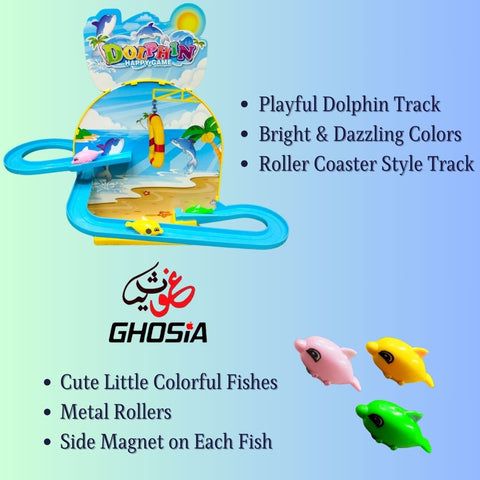 Playful Jumping Dolphin Playset Magnetic Fish DIY Roller Coaster Track Set with Cheerful Music & Colorful Fish Great Toy for Toddlers & Kids