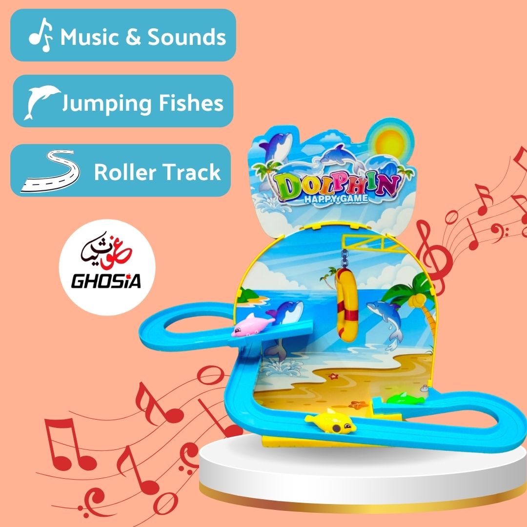 Playful Jumping Dolphin Playset Magnetic Fish DIY Roller Coaster Track Set with Cheerful Music & Colorful Fish Great Toy for Toddlers & Kids