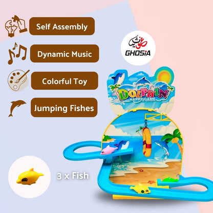 Playful Jumping Dolphin Playset Magnetic Fish DIY Roller Coaster Track Set with Cheerful Music & Colorful Fish Great Toy for Toddlers & Kids