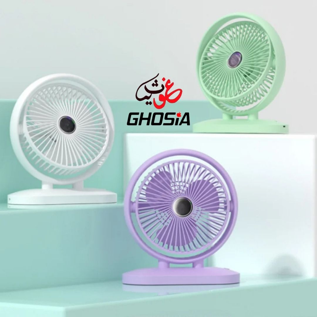 Portable Fan 180° Rotation Rechargeable Fan Multifunction 3 Speed Adjustment USB Charging 3 Blade Table Fan. 4706