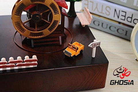 Around The City Beautiful Decoration Piece With Revolving Car Music Box With Magnetic Car