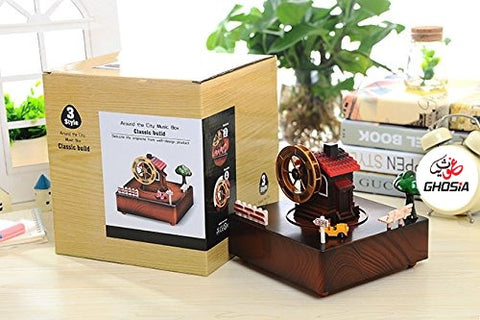 Around The City Beautiful Decoration Piece With Revolving Car Music Box With Magnetic Car