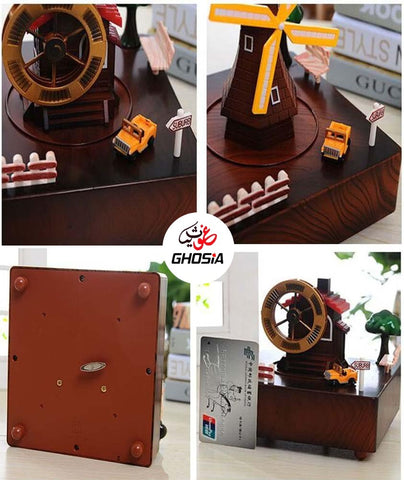 Around The City Beautiful Decoration Piece With Revolving Car Music Box With Magnetic Car