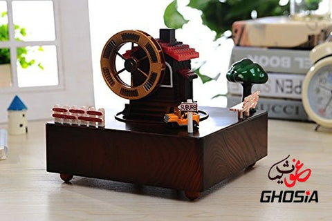 Around The City Beautiful Decoration Piece With Revolving Car Music Box With Magnetic Car