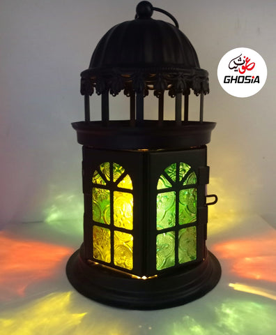 European Style Retro Candle Lamp Lantern Candle Holder Windowsill Candles Holder Room Decor Colorful Glass Candle Holder Pendant Lamp Decoration Ornament