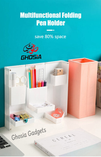 Colorful Foldable Desk/Table Top Stationery & Makeup Organizer Smart Magnetic Folding Organizer For Storage-Multi Grid Organizer ( AVAILABLE IN 3 BEAUTIFUL COLORS ) - Ghosia Mall's