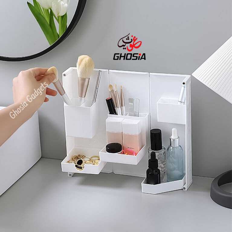 Colorful Foldable Desk/Table Top Stationery & Makeup Organizer Smart Magnetic Folding Organizer For Storage-Multi Grid Organizer ( AVAILABLE IN 3 BEAUTIFUL COLORS ) - Ghosia Mall's