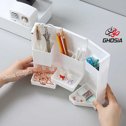 Colorful Foldable Desk/Table Top Stationery & Makeup Organizer Smart Magnetic Folding Organizer For Storage-Multi Grid Organizer ( AVAILABLE IN 3 BEAUTIFUL COLORS ) - Ghosia Mall's