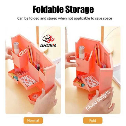 Colorful Foldable Desk/Table Top Stationery & Makeup Organizer Smart Magnetic Folding Organizer For Storage-Multi Grid Organizer ( AVAILABLE IN 3 BEAUTIFUL COLORS ) - Ghosia Mall's
