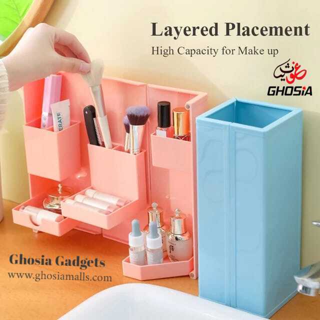 Colorful Foldable Desk/Table Top Stationery & Makeup Organizer Smart Magnetic Folding Organizer For Storage-Multi Grid Organizer ( AVAILABLE IN 3 BEAUTIFUL COLORS ) - Ghosia Mall's