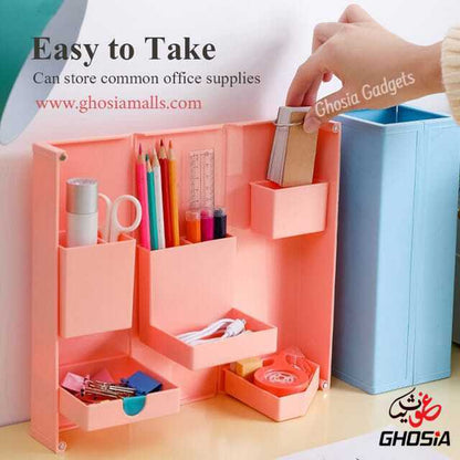 Colorful Foldable Desk/Table Top Stationery & Makeup Organizer Smart Magnetic Folding Organizer For Storage-Multi Grid Organizer ( AVAILABLE IN 3 BEAUTIFUL COLORS ) - Ghosia Mall's