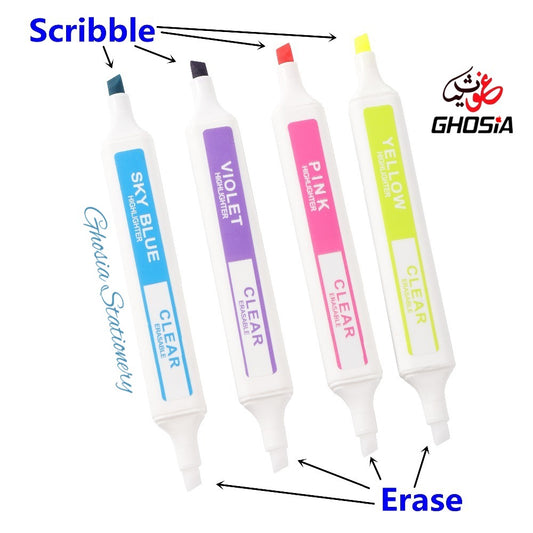 Erasable Highlighter Twin Head 6pcs Set Marker Pen Light Pen Drawing Fine Point Erasable Highlighter Pen Art Supplies (Set of 6, Multicolor)