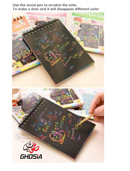 Colorful Scratch Paper Drawing Pad With Wooden Pen For Kids Students ideal Gift Small Size