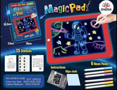 3D Magic Pad Light Up Drawing Pad With Neon Pens LED Writing Board For Kids Glow Up Writing Drafting Pad For Kids