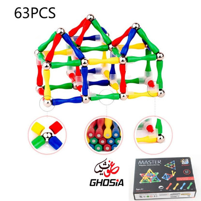 Magnetic Sticks Building Blocks Toys, 63 Pcs Magnet Construction Build Kit Education Toys 3D Puzzle