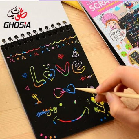 Colorful Scratch Paper Drawing Pad With Wooden Pen For Kids Students ideal Gift Small Size