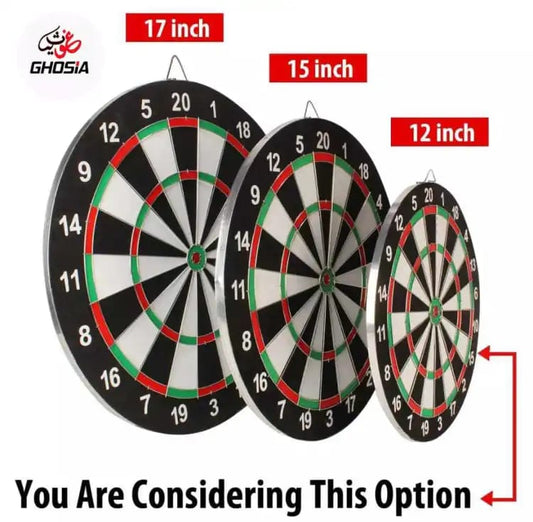 2 in 1 Double Sided Dart Board Game with 6 Darts - Size 12", 15'', 17'' inch