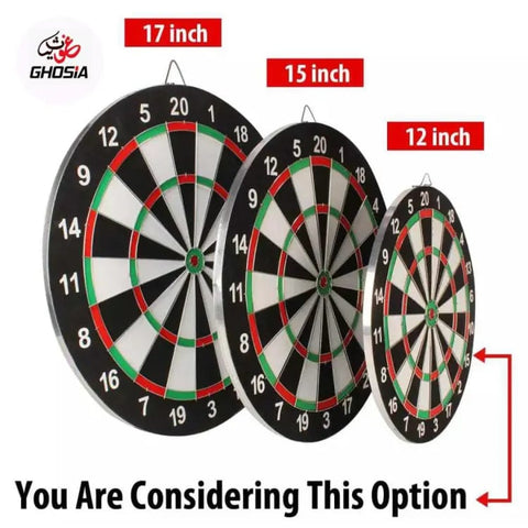 2 in 1 Double Sided Dart Board Game with 6 Darts - Size 12", 15'', 17'' inch