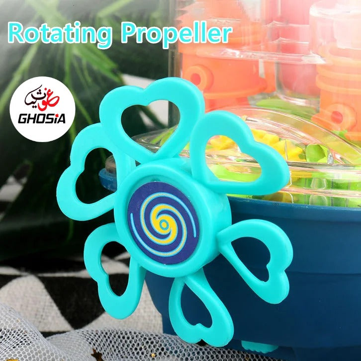 Electric 360° Transparent Gear Boat Toys With Music Led Lighting Rotating Cruise Ship Luminous Model Toy