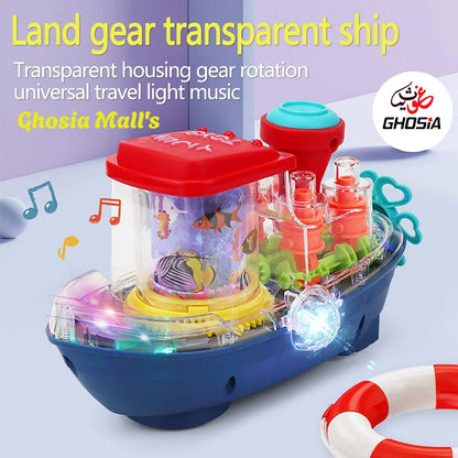 Electric 360° Transparent Gear Boat Toys With Music Led Lighting Rotating Cruise Ship Luminous Model Toy