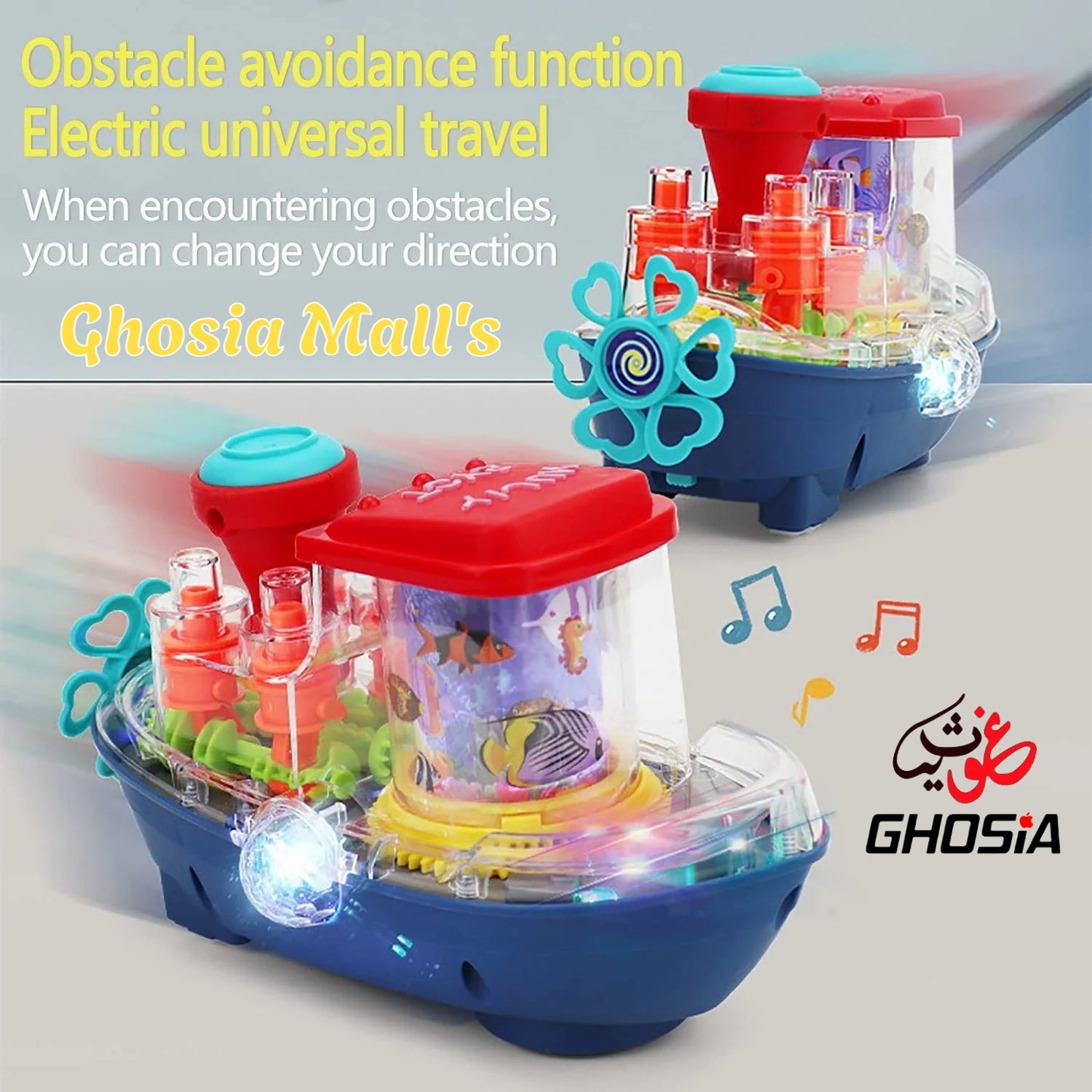 Electric 360° Transparent Gear Boat Toys With Music Led Lighting Rotating Cruise Ship Luminous Model Toy