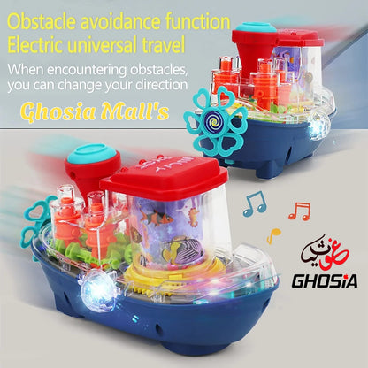 Electric 360° Transparent Gear Boat Toys With Music Led Lighting Rotating Cruise Ship Luminous Model Toy