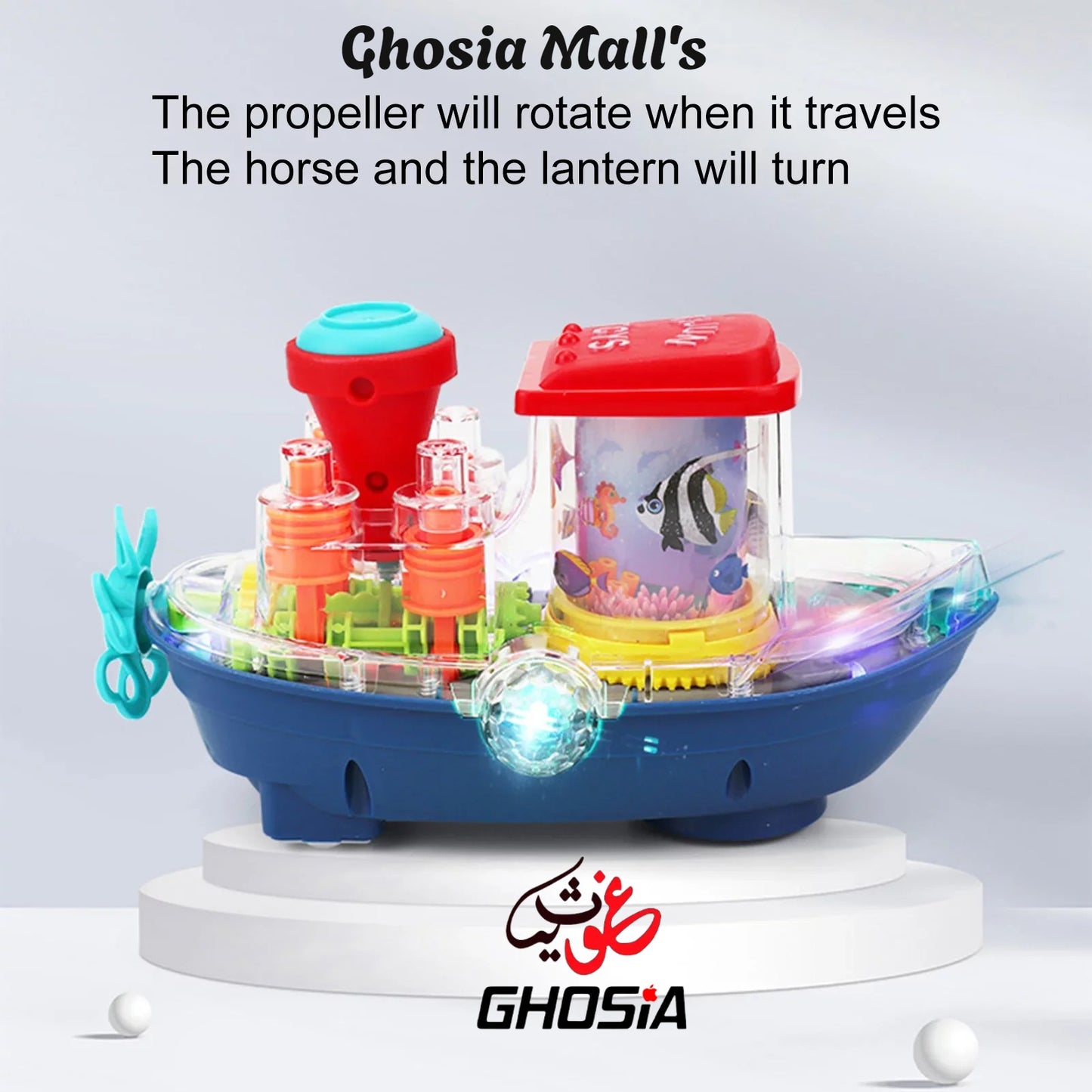 Electric 360° Transparent Gear Boat Toys With Music Led Lighting Rotating Cruise Ship Luminous Model Toy